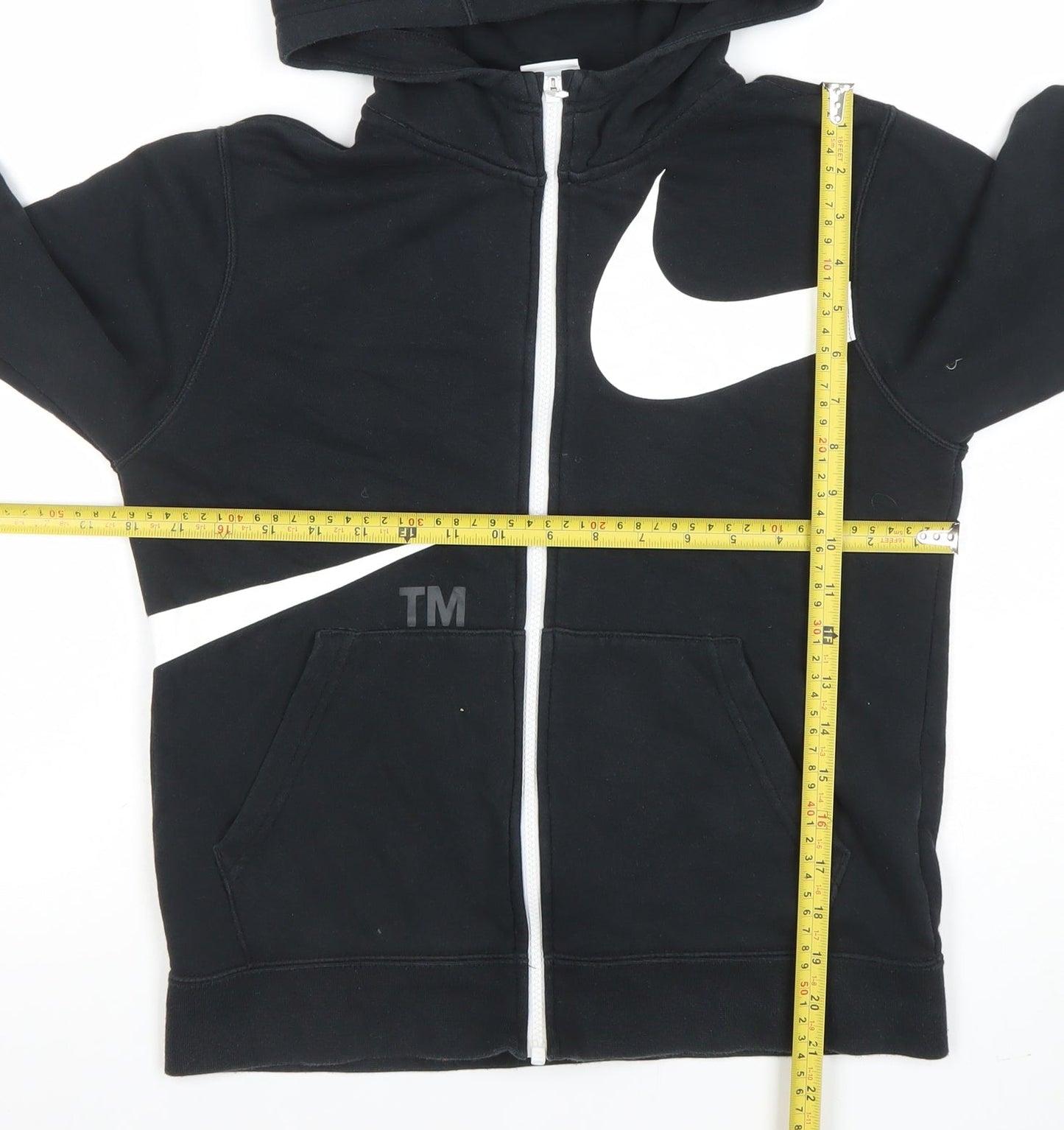 Nike Boys Black Full Zip Hoodie Large 147-158cm Cotton Blend Swoosh Design