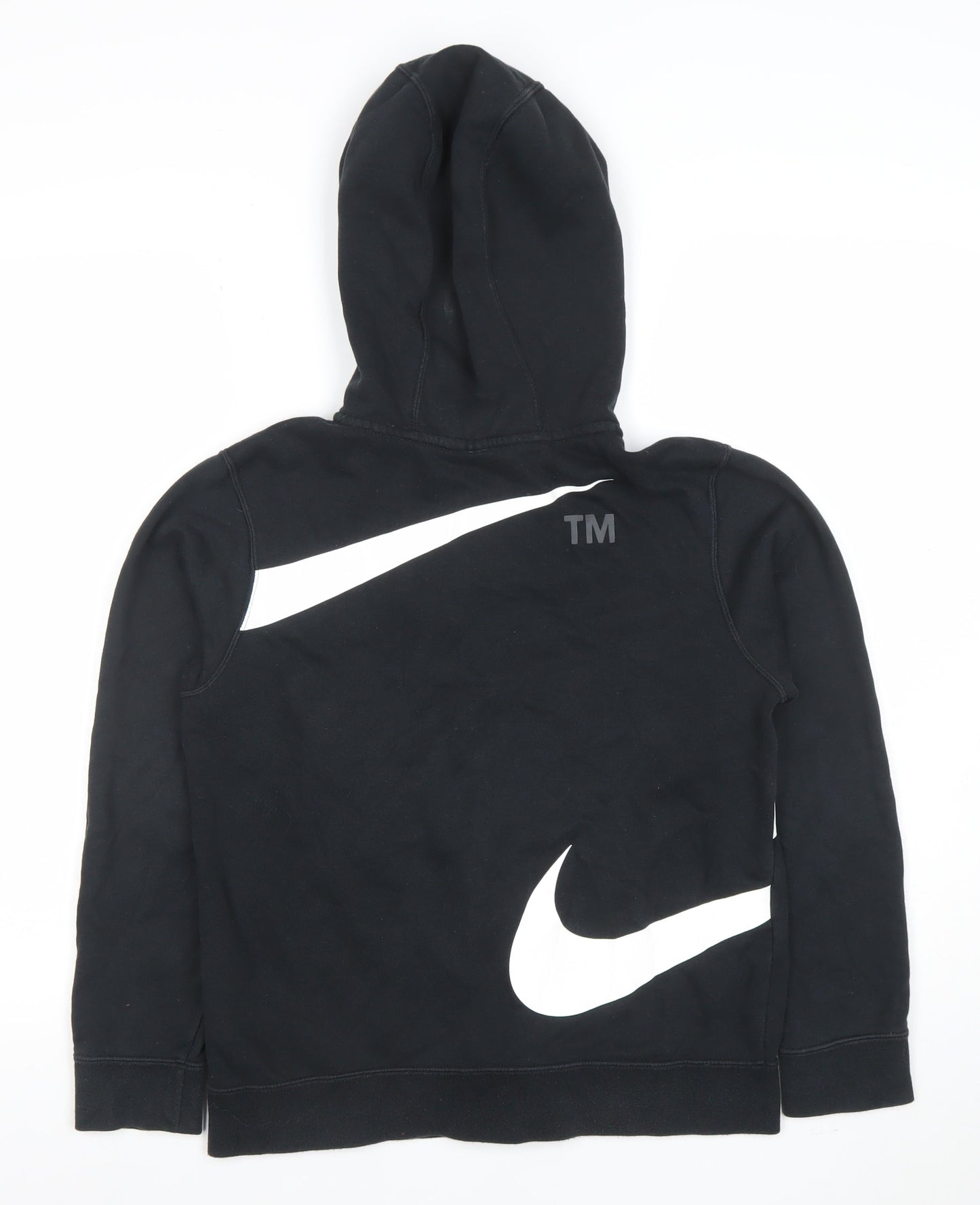 Nike Boys Black Full Zip Hoodie Large 147-158cm Cotton Blend Swoosh Design