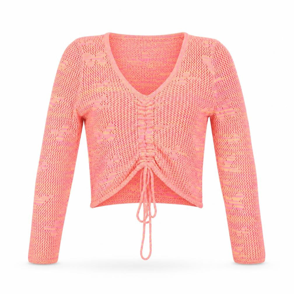 Michelle Keegan Women's Pink Open-Knit V-Neck Pullover Jumper M