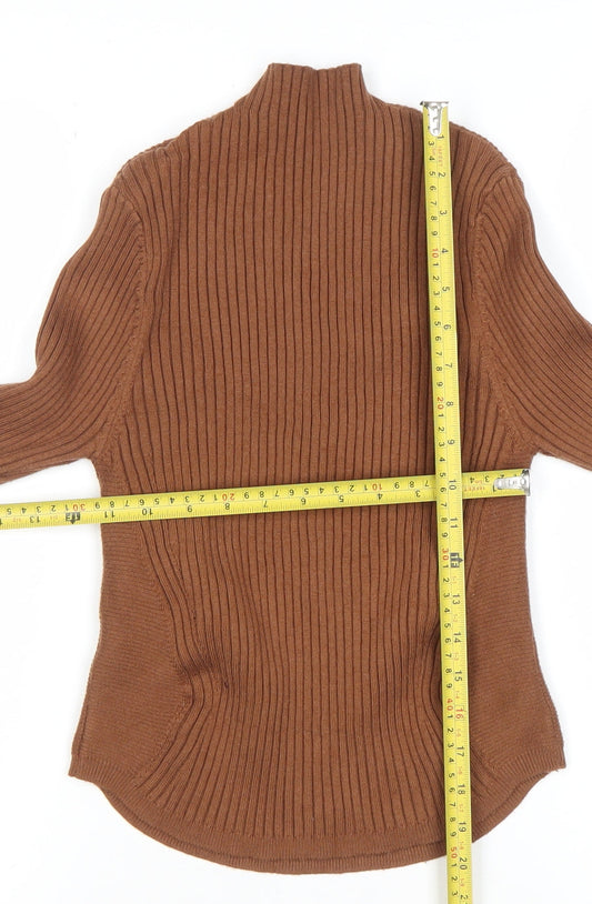 Cider Women’s Brown Mock Neck Ribbed Knit Pullover Jumper XL