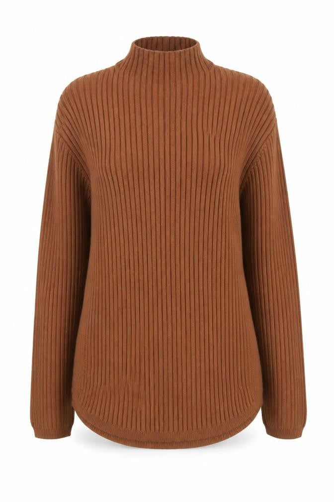 Cider Women’s Brown Mock Neck Ribbed Knit Pullover Jumper XL