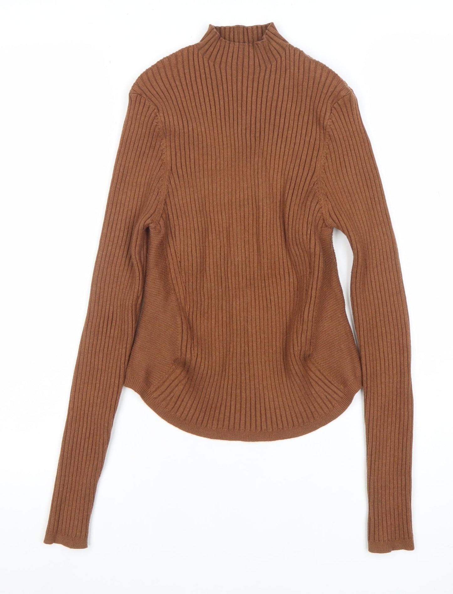 Cider Women’s Brown Mock Neck Ribbed Knit Pullover Jumper XL