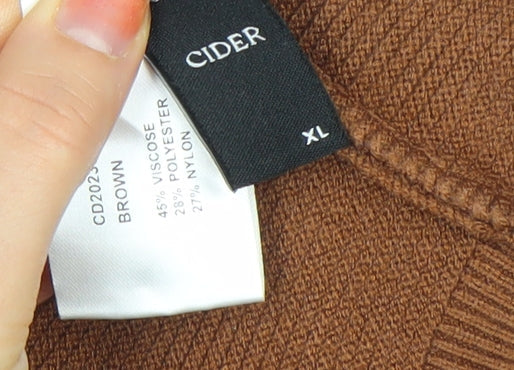 Cider Women’s Brown Mock Neck Ribbed Knit Pullover Jumper XL