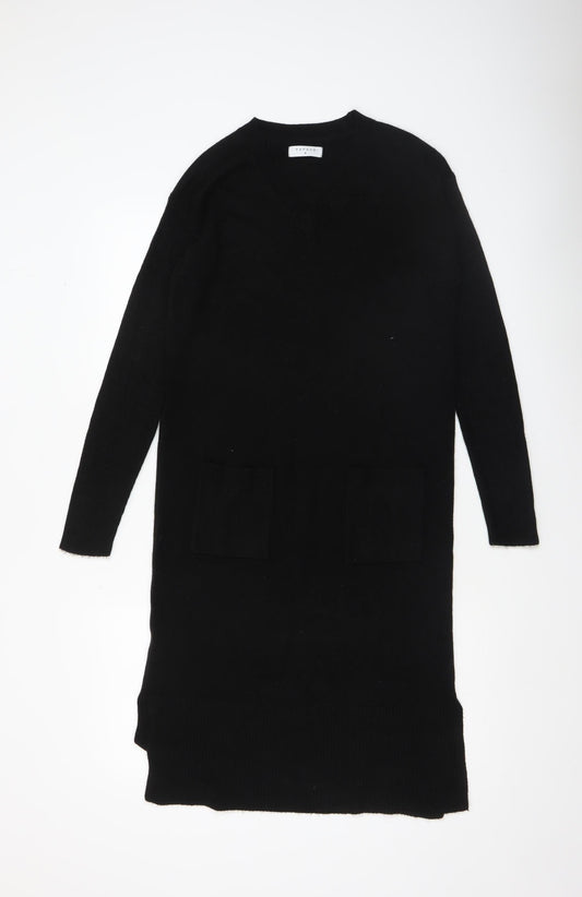 Papaya Women’s Black Size 8 Jumper Dress V-Neck Knit Long Sleeve
