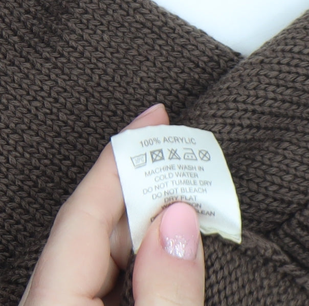 Eastex Women's Brown V-Neck Crochet Trim 3/4 Sleeve Cardigan Size 14
