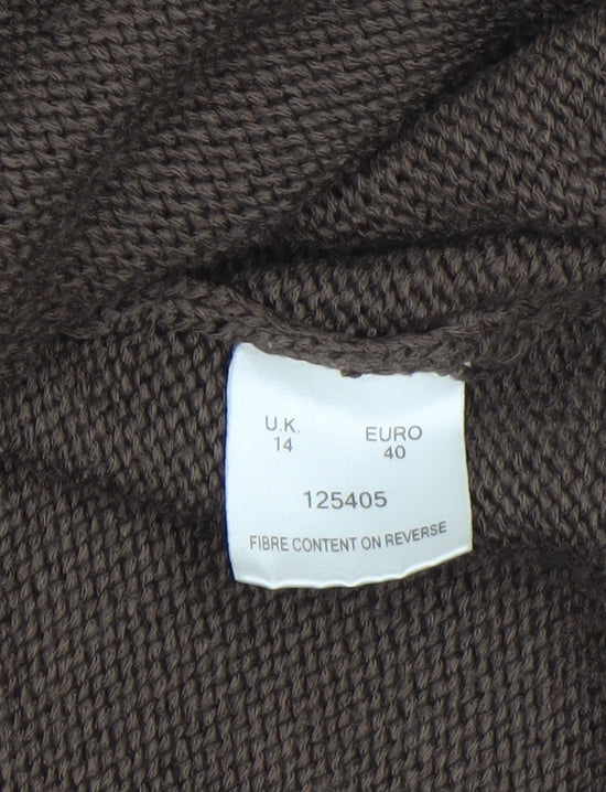 Eastex Women's Brown V-Neck Crochet Trim 3/4 Sleeve Cardigan Size 14