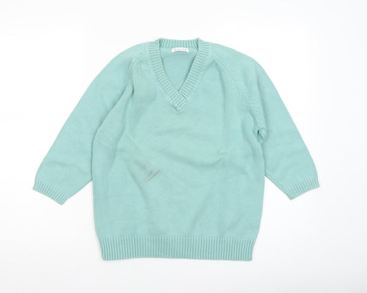 Berkertex Women's Mint Green V-Neck Cotton Blend Jumper Size 10-12