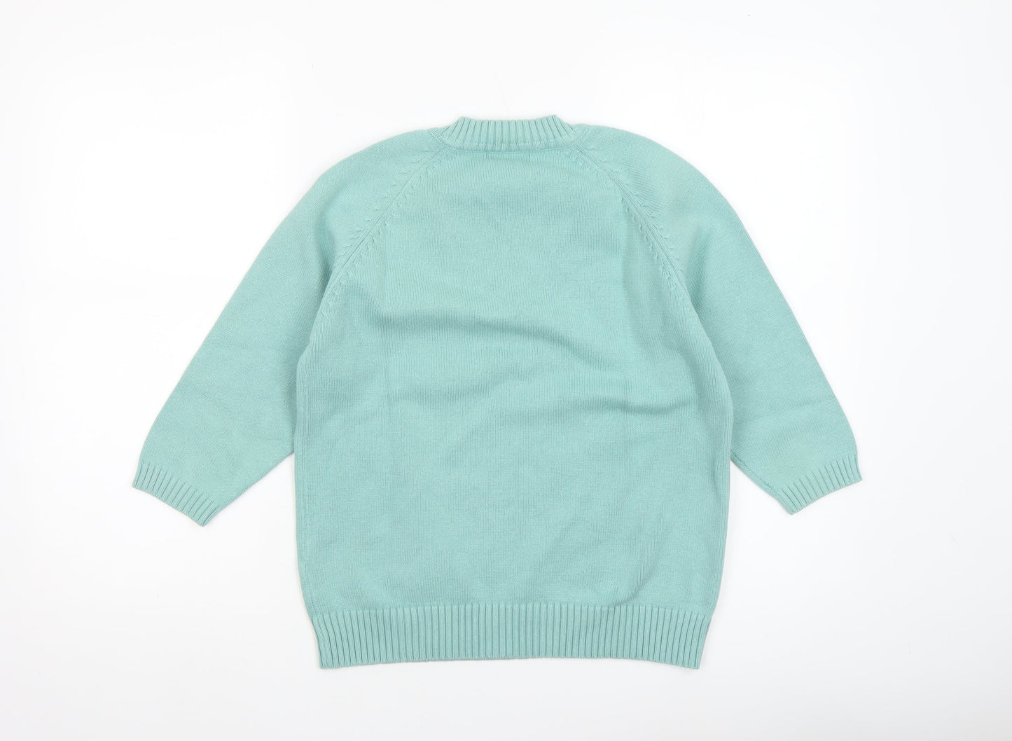 Berkertex Women's Mint Green V-Neck Cotton Blend Jumper Size 10-12
