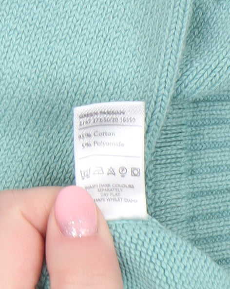 Berkertex Women's Mint Green V-Neck Cotton Blend Jumper Size 10-12