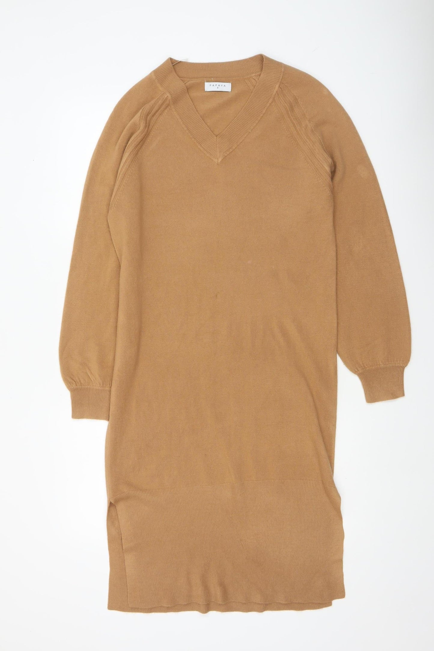 Papaya Women’s Beige V-Neck Knit Jumper Dress Size 8