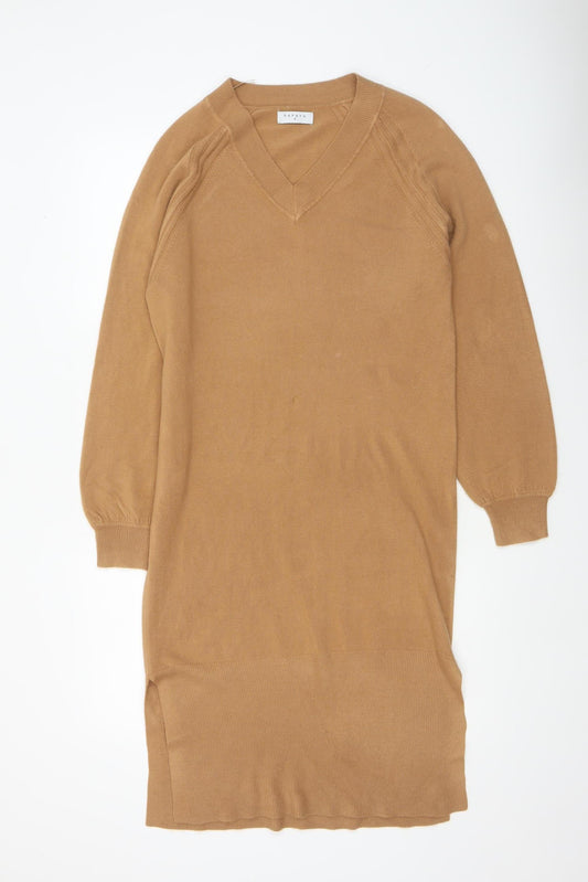 Papaya Women’s Beige V-Neck Knit Jumper Dress Size 8