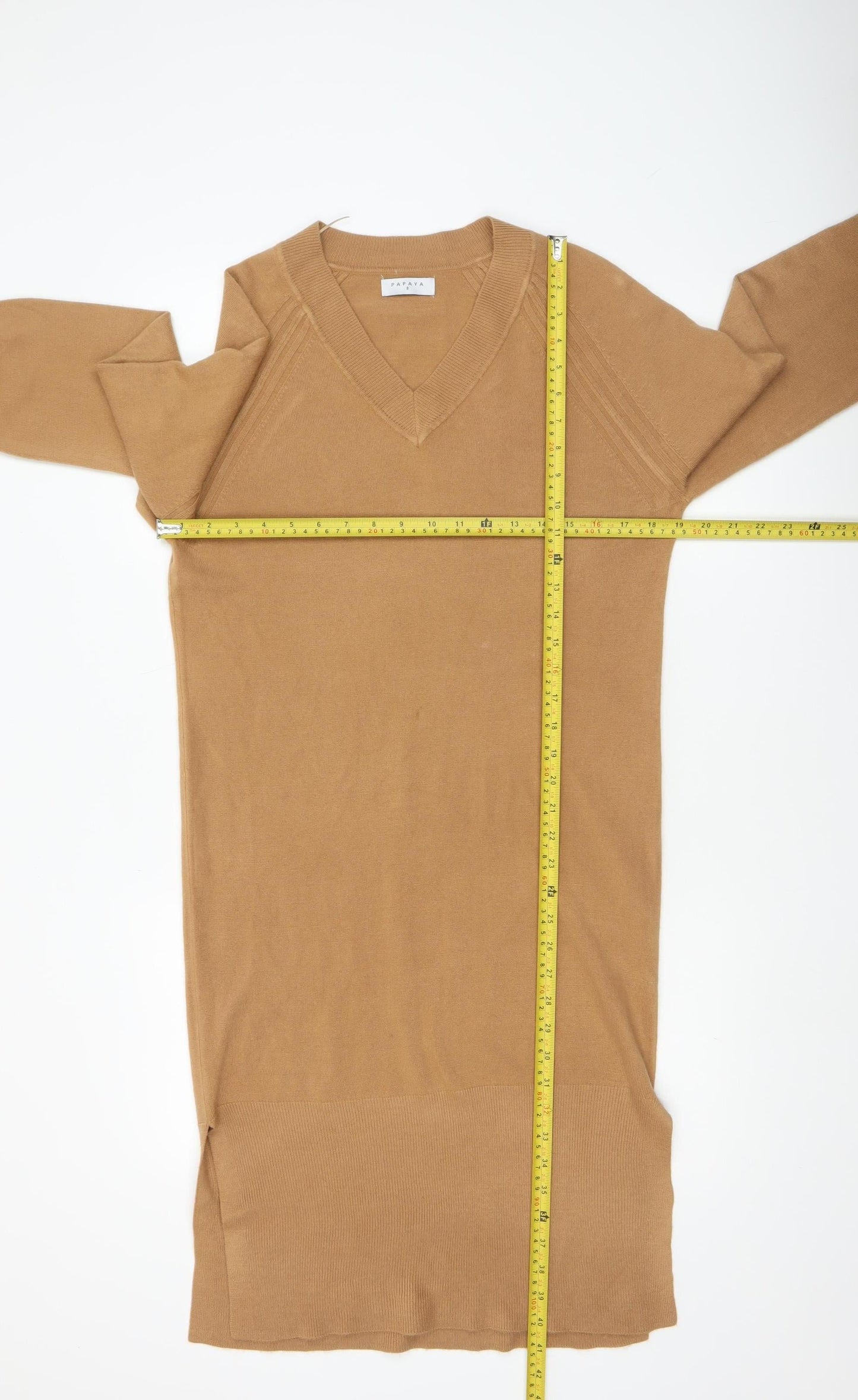 Papaya Women’s Beige V-Neck Knit Jumper Dress Size 8