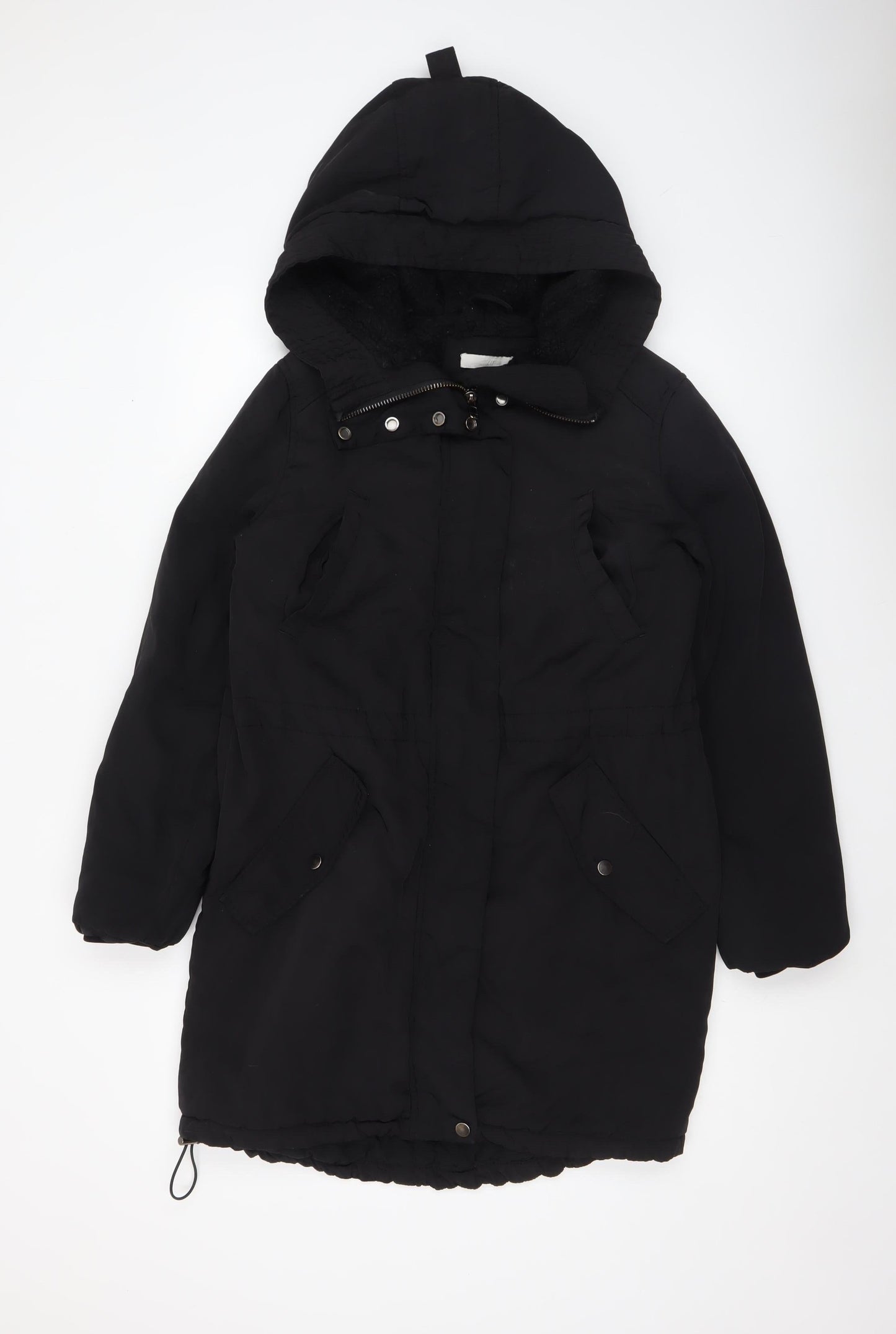 H&M Women’s Black Long Hooded Parka Coat Size 10