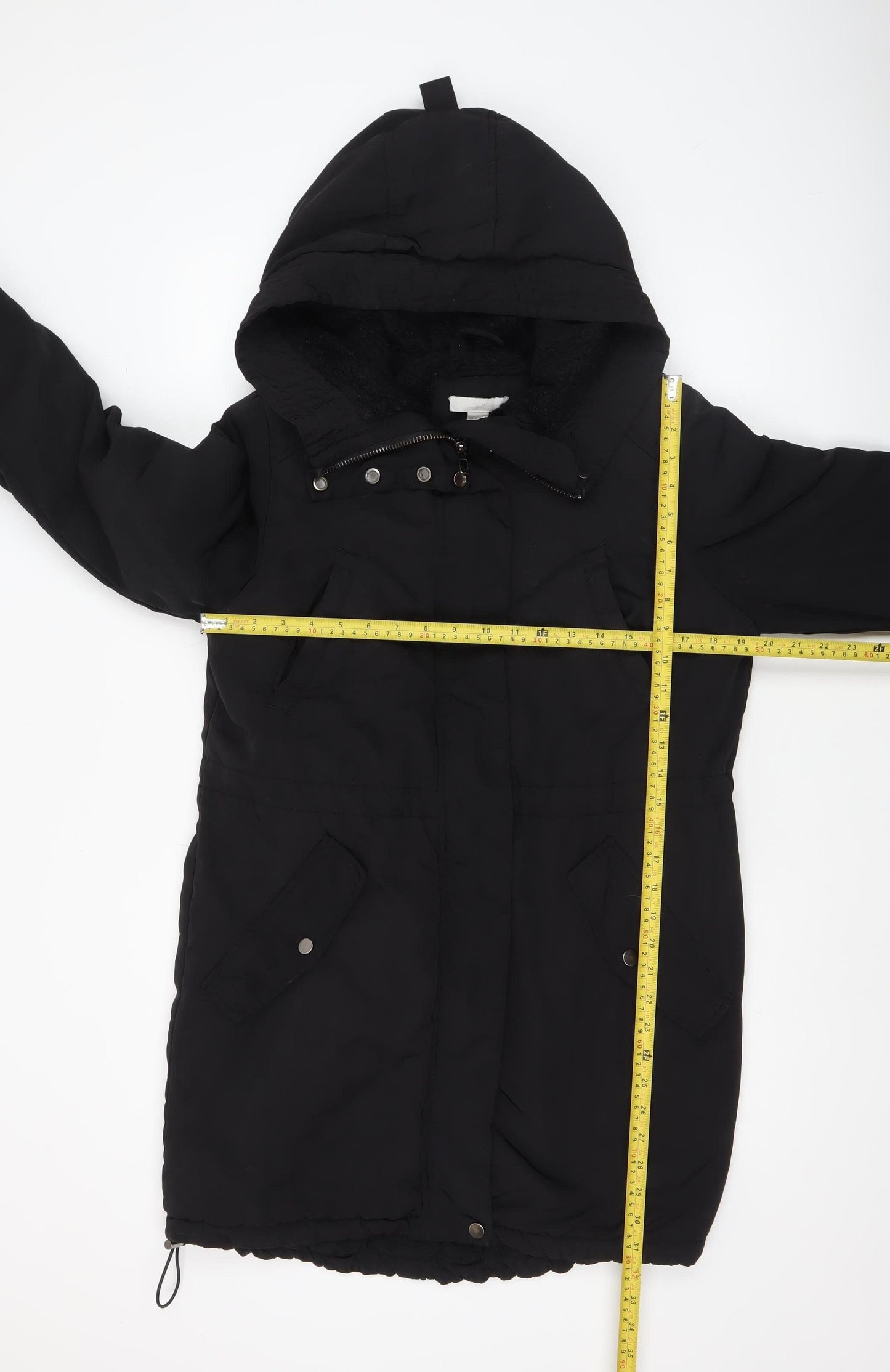 H&M Women’s Black Long Hooded Parka Coat Size 10