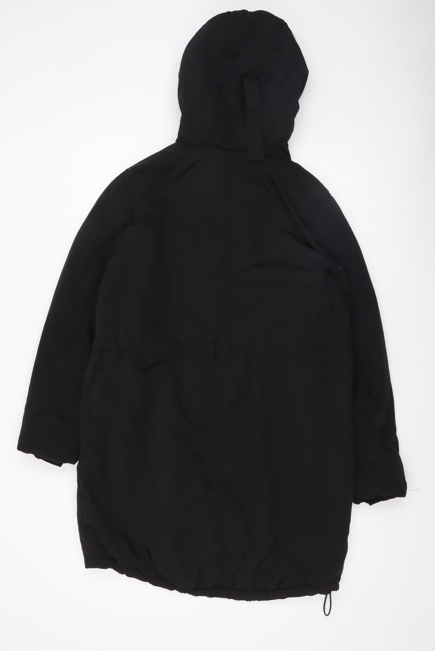 H&M Women’s Black Long Hooded Parka Coat Size 10