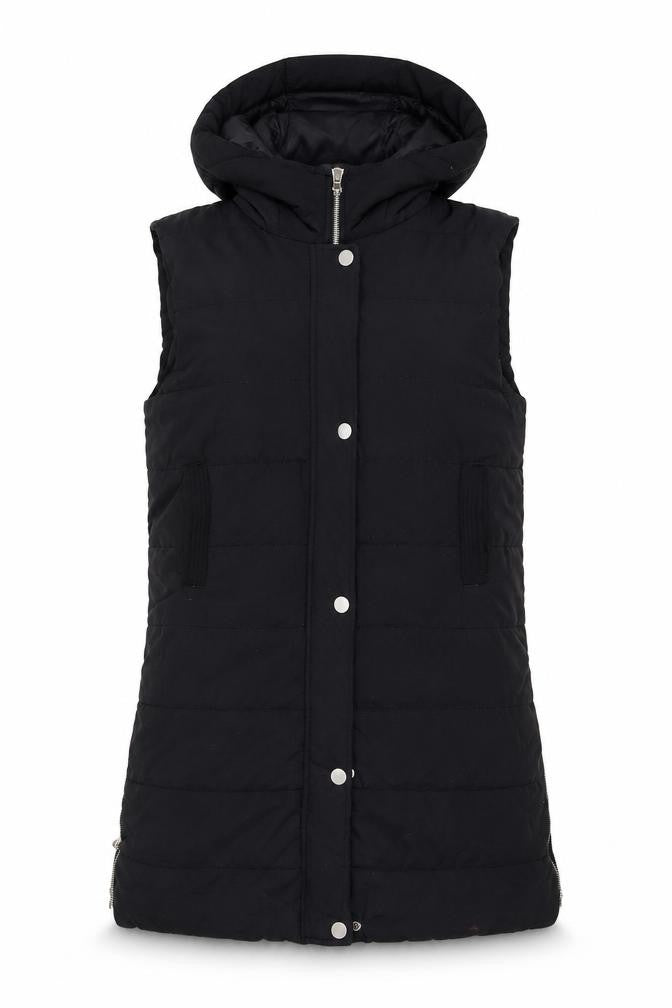 Rising Women's Black XL Puffer Hooded Sleeveless Waistcoat