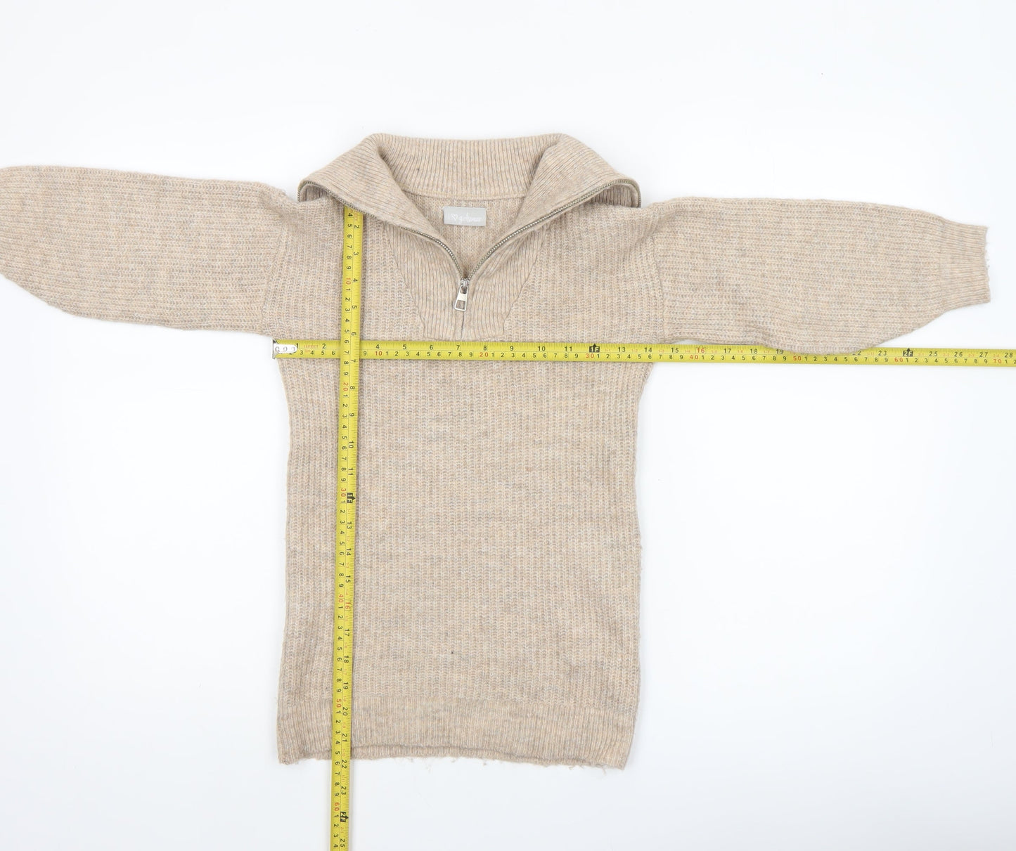 I Love Girlswear Beige Half Zip Jumper Girls Age 7 Years Acrylic Knit