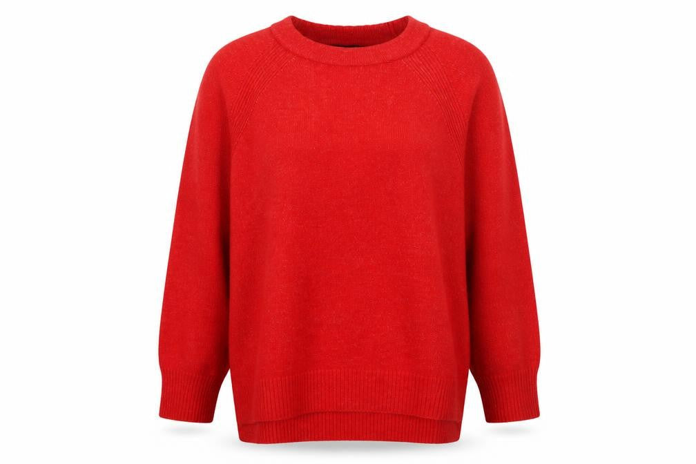 Peacocks Women's Red Crew Neck Relaxed Knit Jumper XL