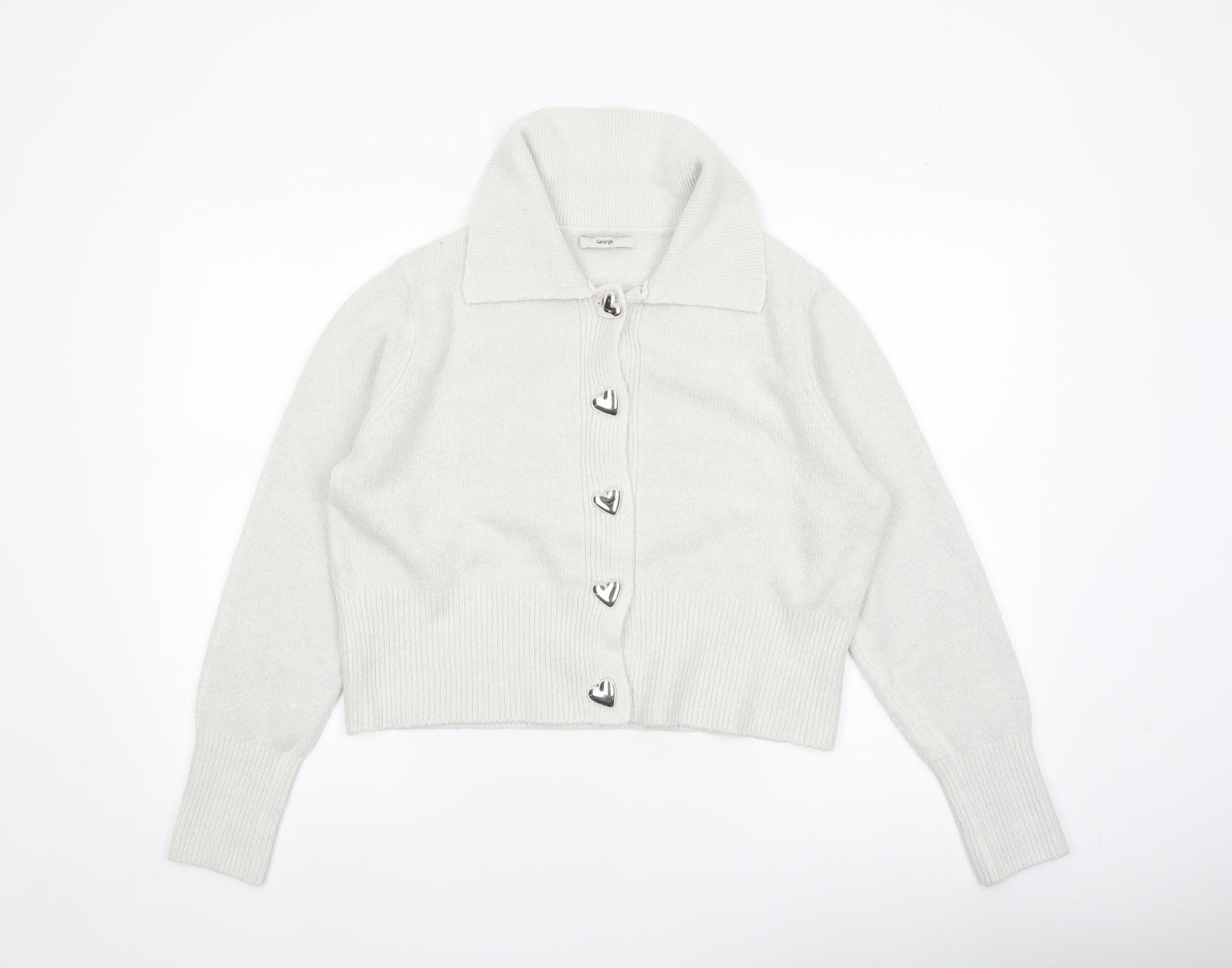 George Women’s Ivory Collared Cardigan L Long Sleeve Knit