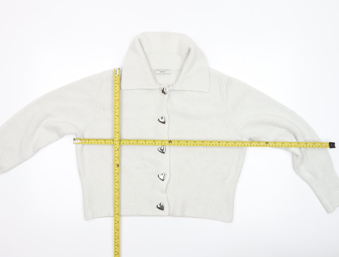George Women’s Ivory Collared Cardigan L Long Sleeve Knit