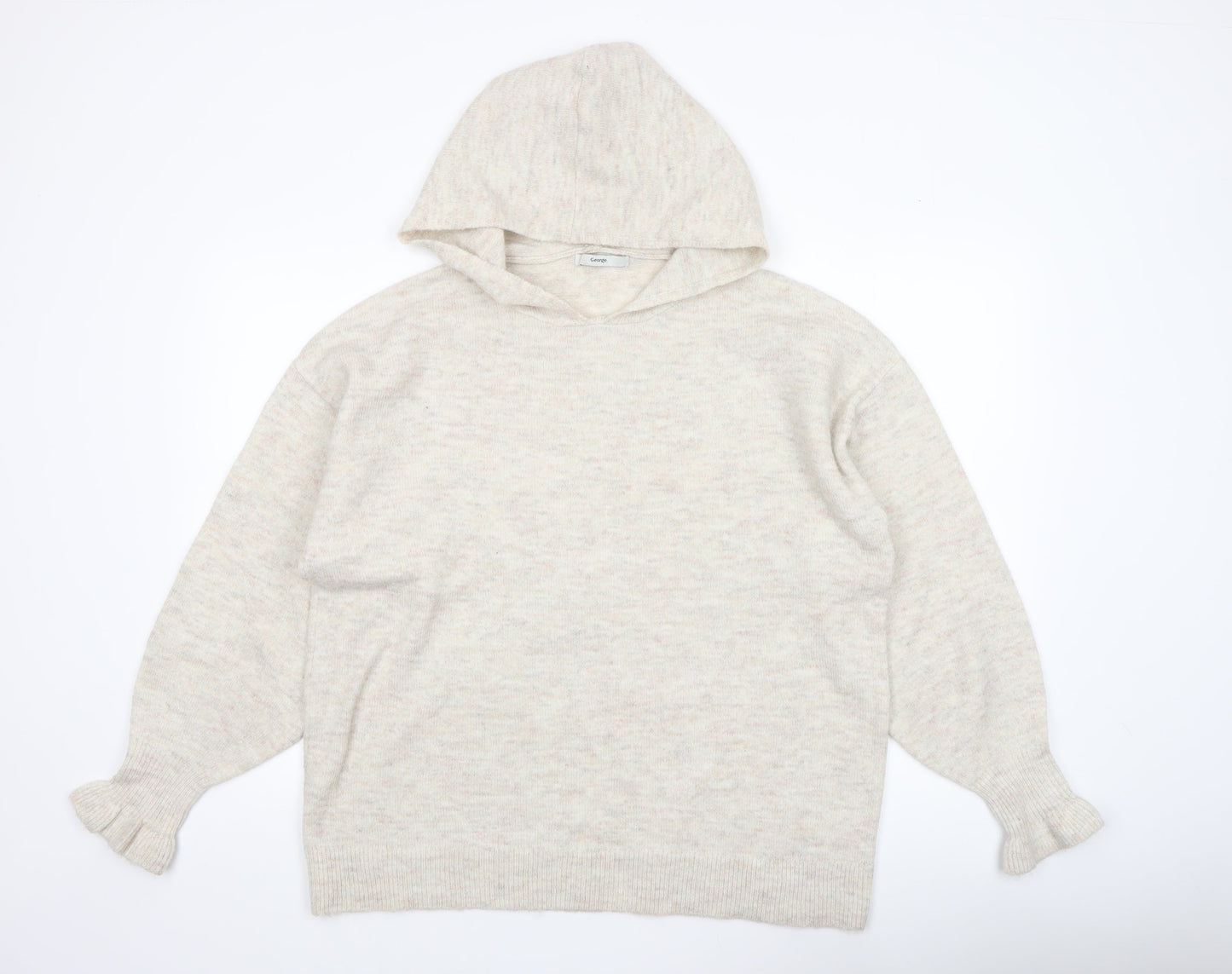 George Women Beige Hooded Pullover Knit Jumper Size L