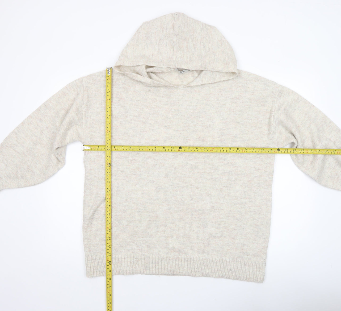 George Women Beige Hooded Pullover Knit Jumper Size L