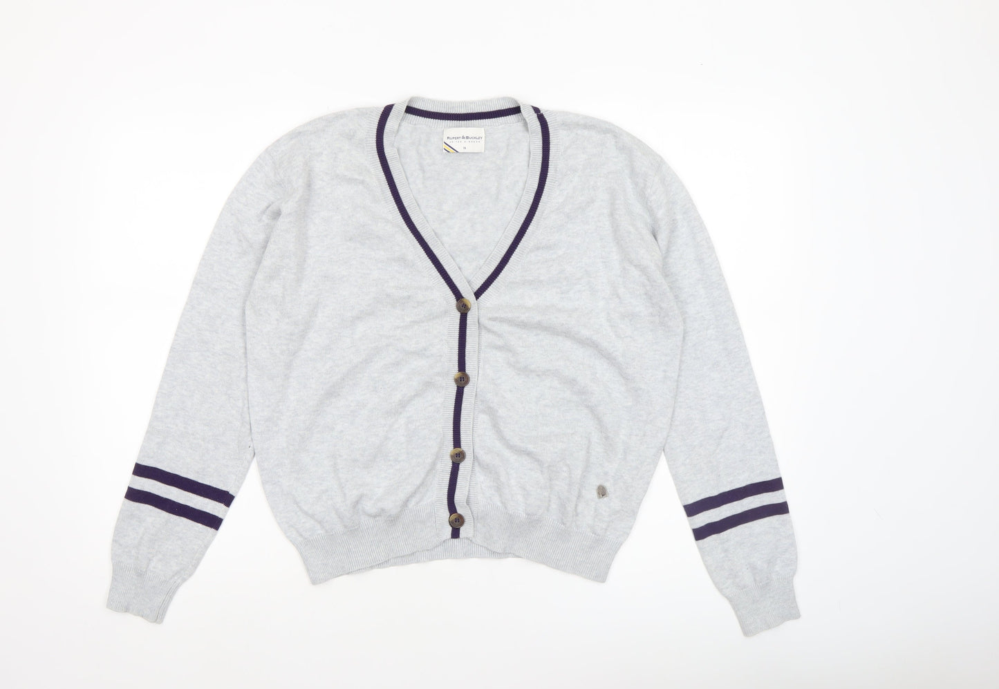 Rupert & Buckley Women's Grey V-Neck Cardigan Size 14