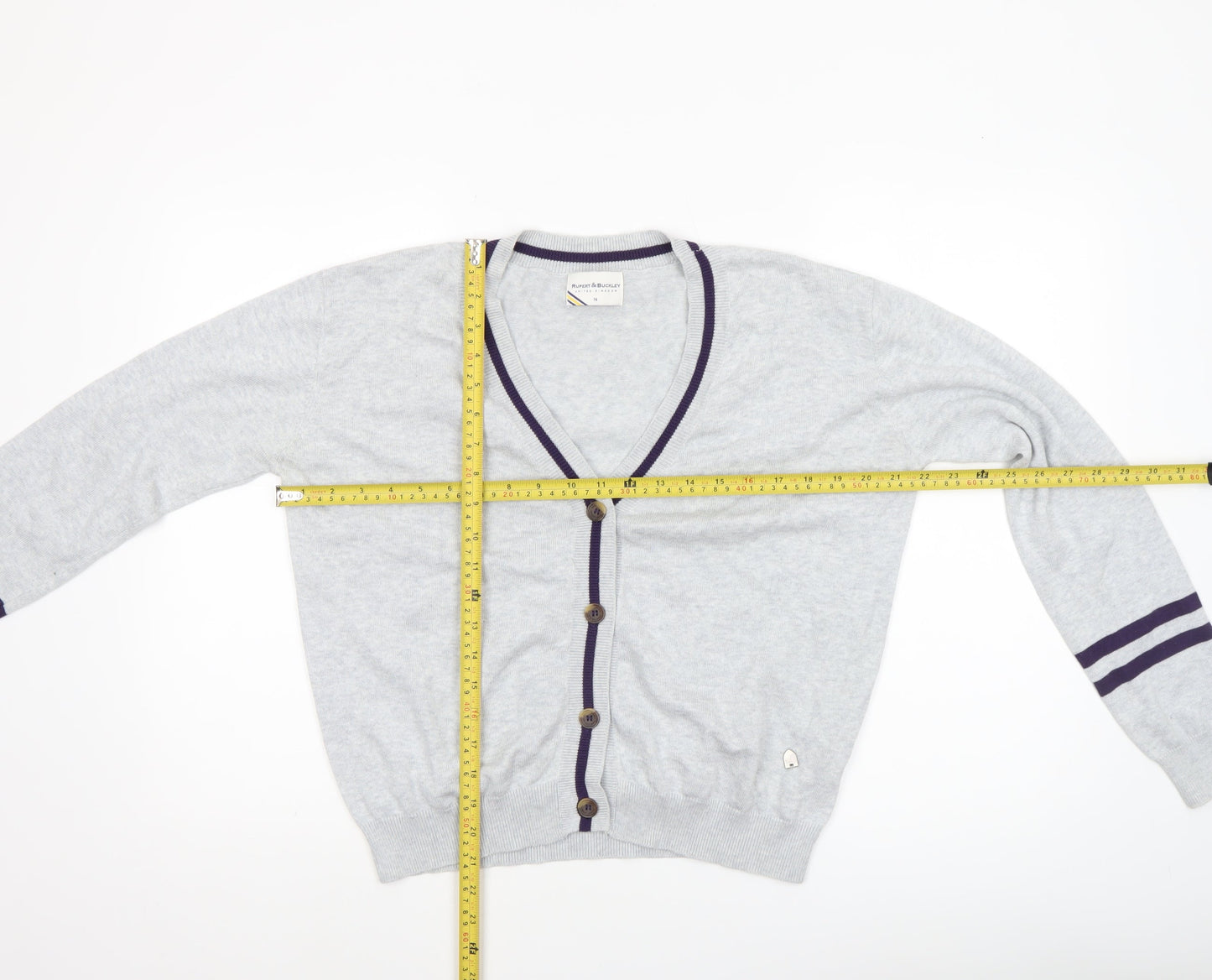 Rupert & Buckley Women's Grey V-Neck Cardigan Size 14