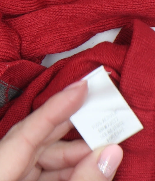 Croft & Barrow Women's Red Argyle V-Neck Cotton Jumper Size S