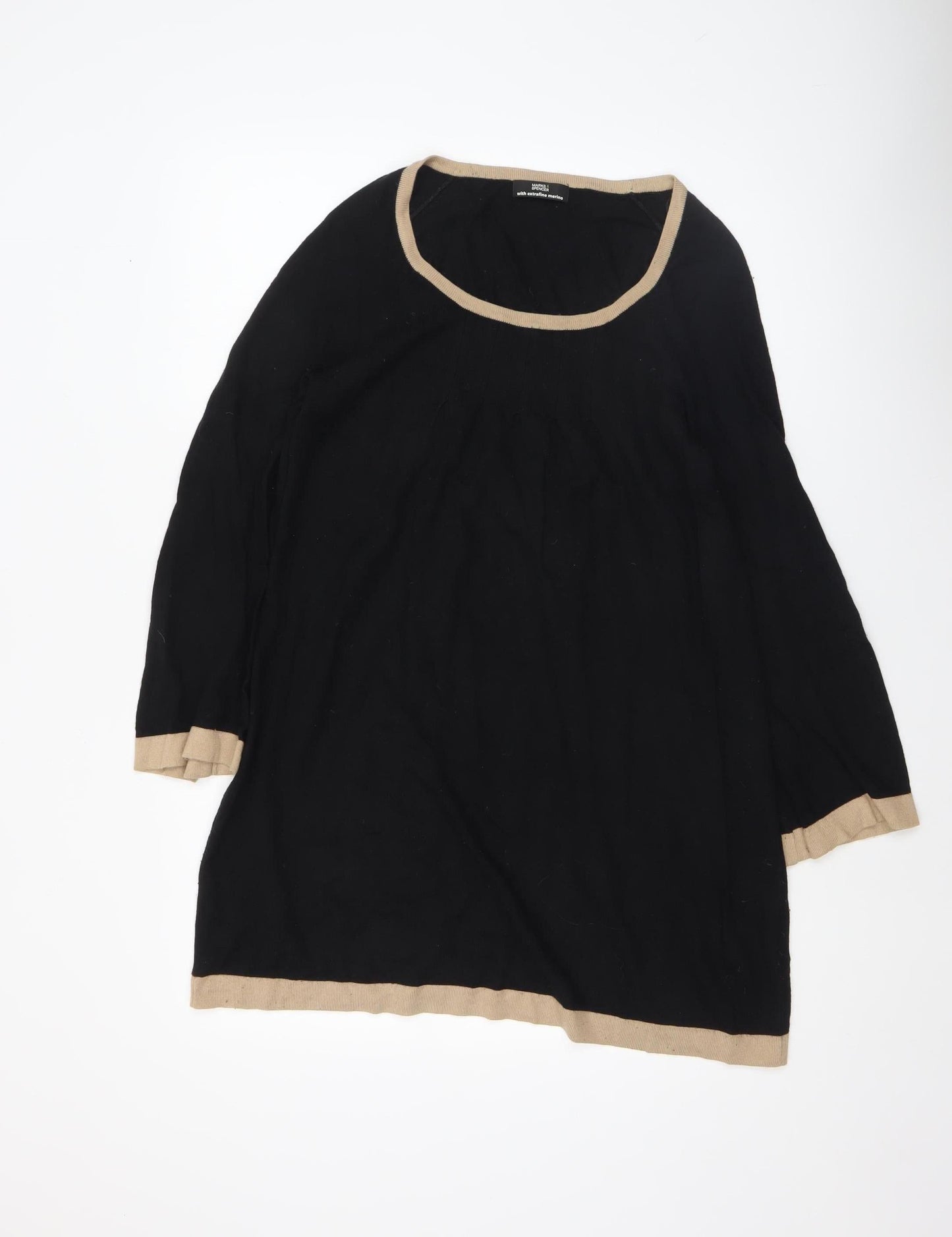 Marks and Spencer Womens Black Size 12 Round Neck Long Sleeve Pullover Jumper