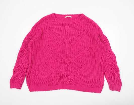George Women’s Pink Chunky Knit Pullover Jumper Size L 16-18