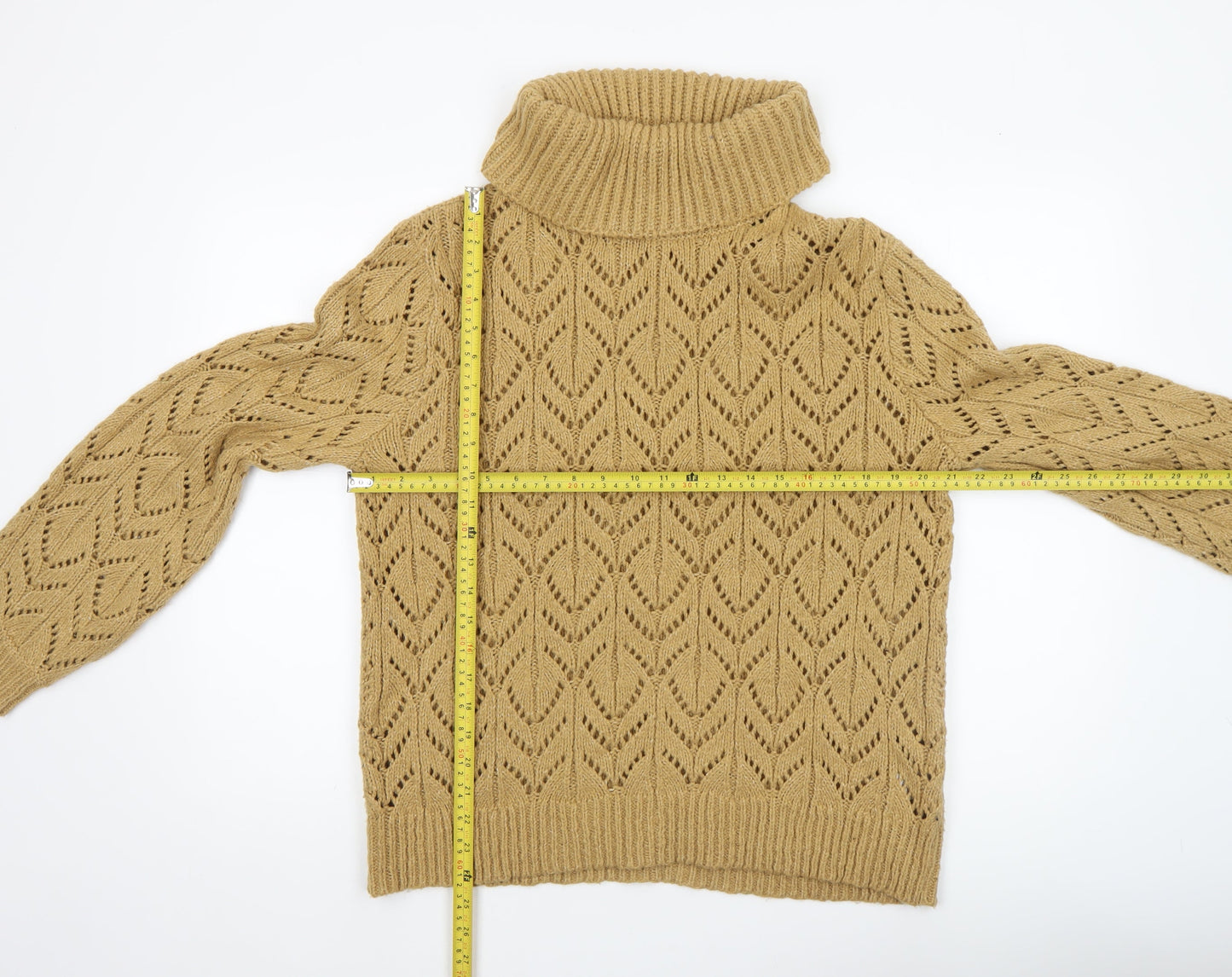 Dorothy Perkins Women’s Beige Roll Neck Open Knit Jumper Size 14
