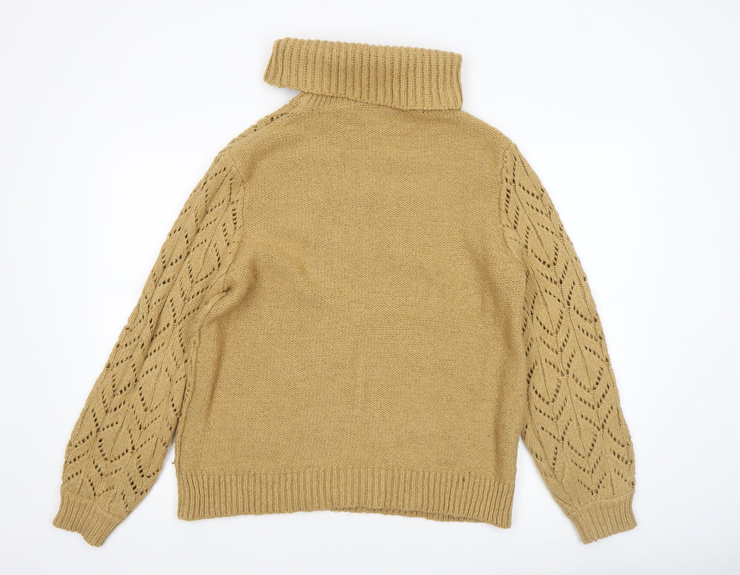 Dorothy Perkins Women’s Beige Roll Neck Open Knit Jumper Size 14
