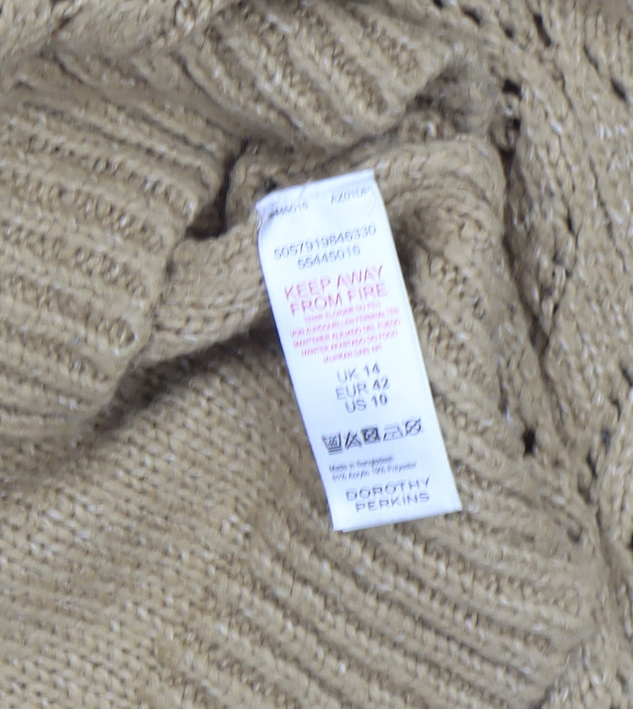 Dorothy Perkins Women’s Beige Roll Neck Open Knit Jumper Size 14