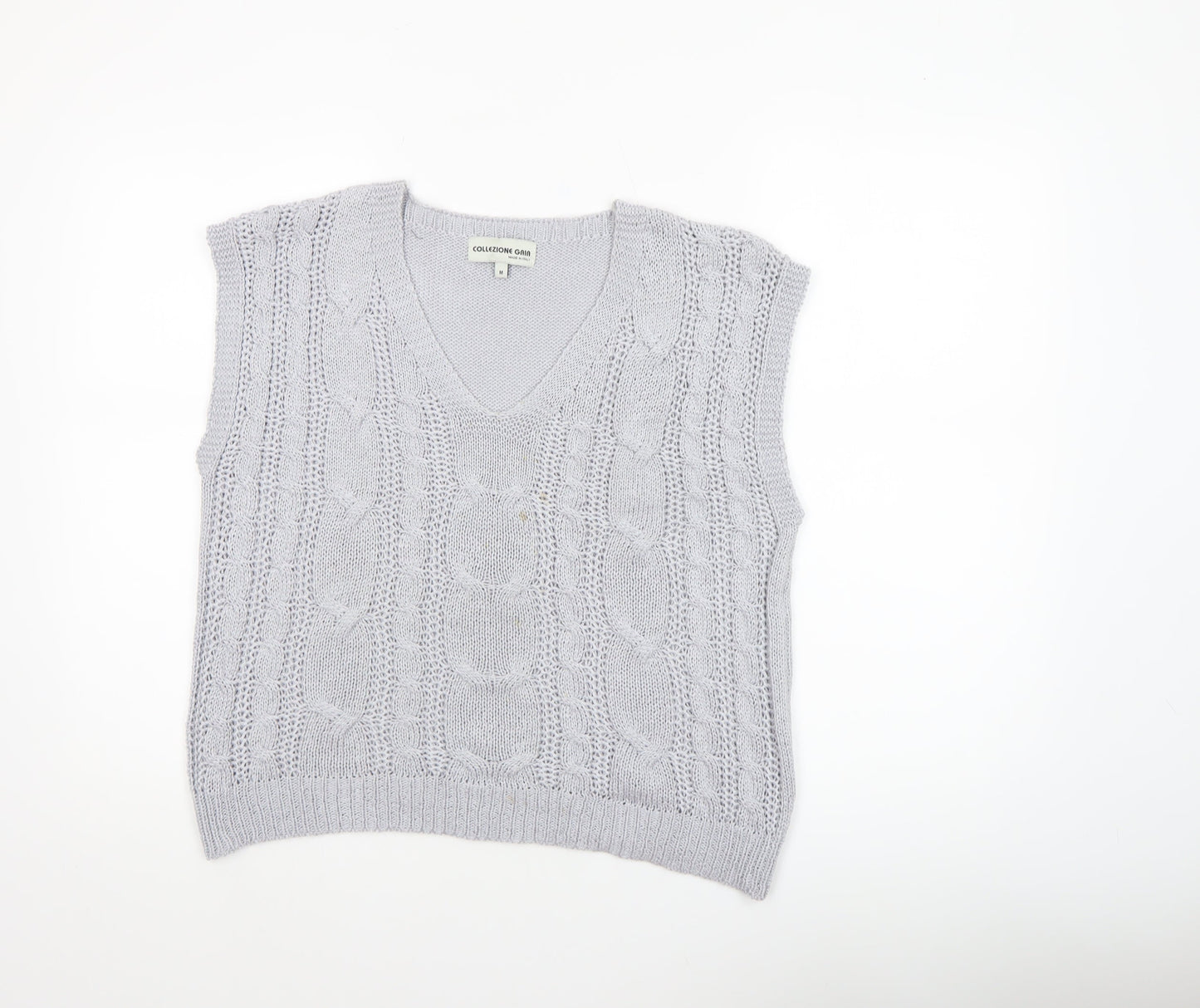 Collezione Gaia Women's Grey Cable-Knit Sleeveless Vest M