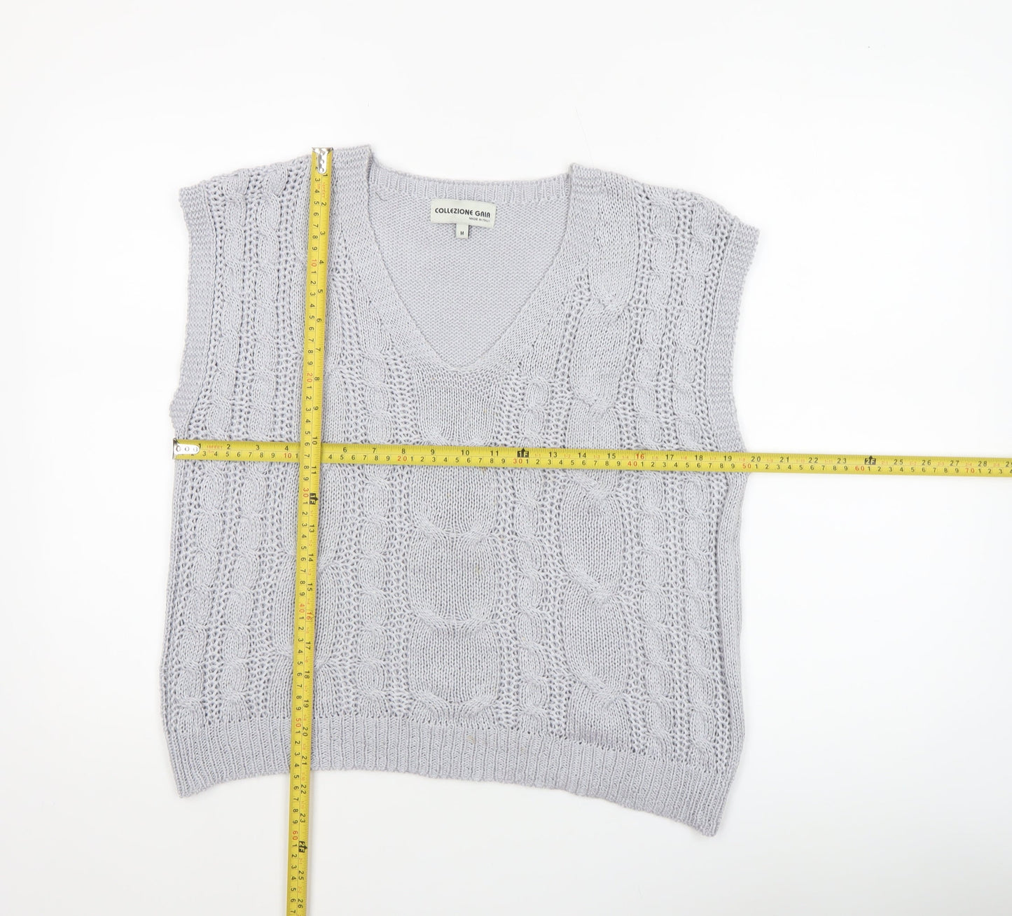 Collezione Gaia Women's Grey Cable-Knit Sleeveless Vest M