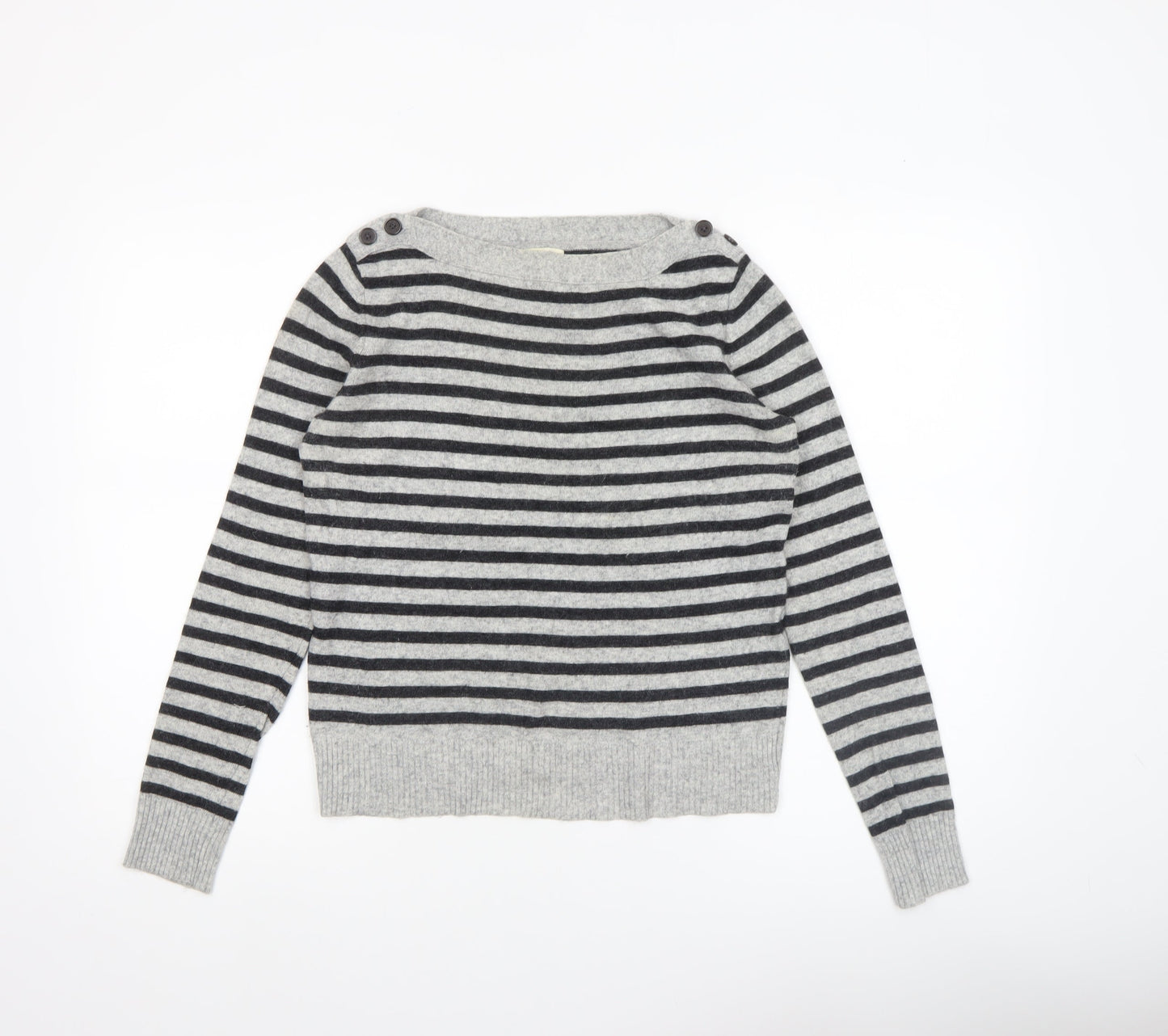 H&M Women’s Grey Striped Wool Angora Pullover Jumper Size 8