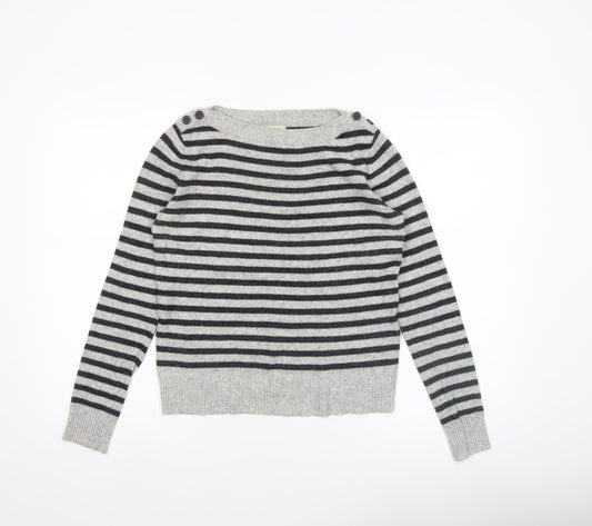 H&M Women’s Grey Striped Wool Angora Pullover Jumper Size 8