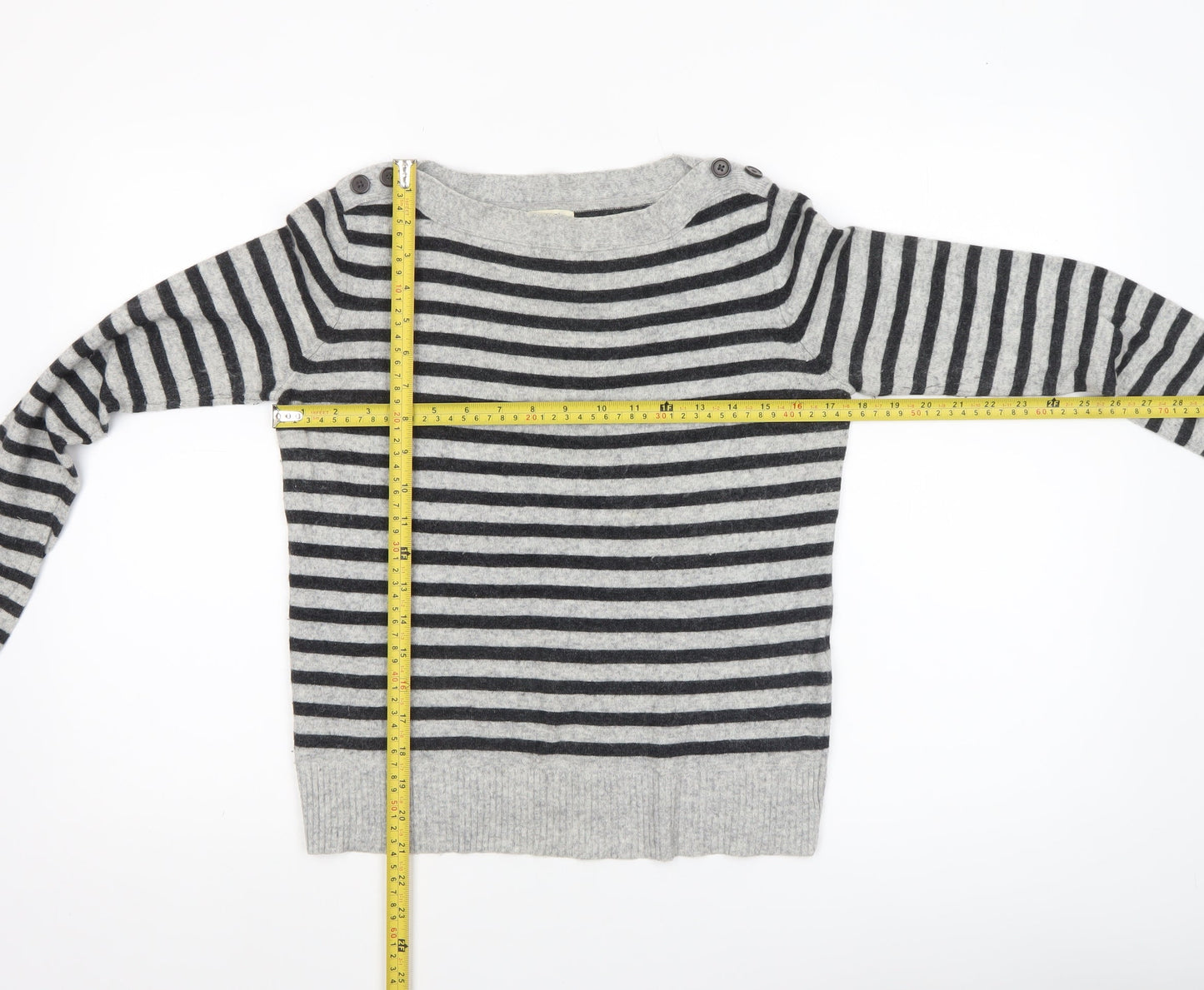 H&M Women’s Grey Striped Wool Angora Pullover Jumper Size 8