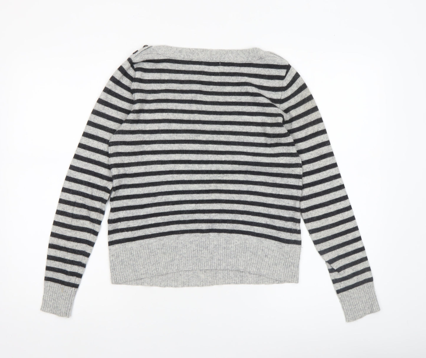 H&M Women’s Grey Striped Wool Angora Pullover Jumper Size 8