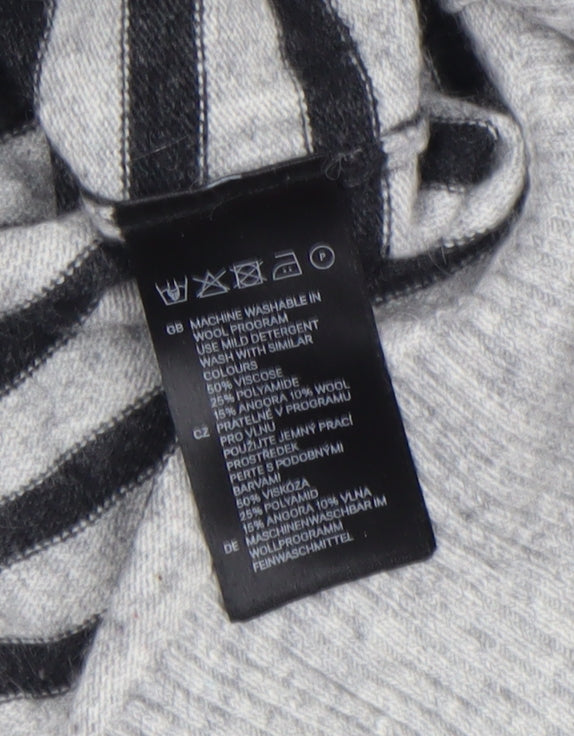 H&M Women’s Grey Striped Wool Angora Pullover Jumper Size 8
