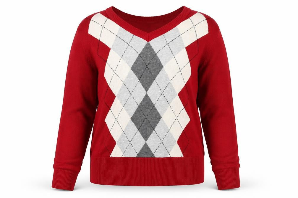 St. John's Bay Women's Red Argyle V-Neck Cotton Jumper XL