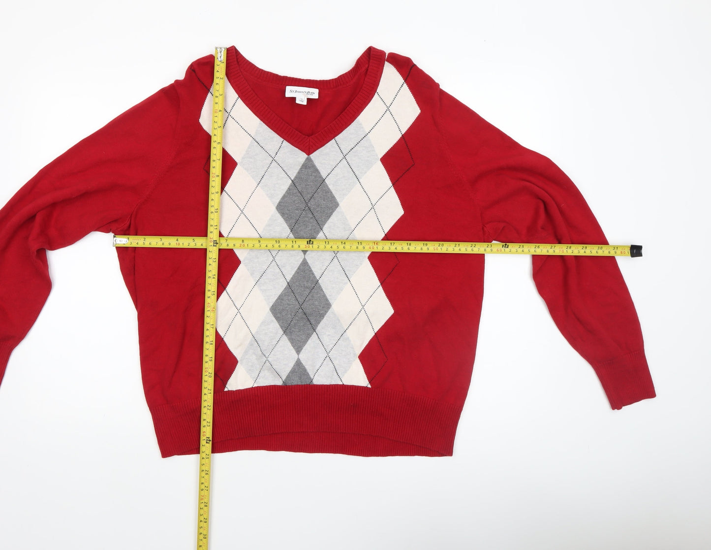 St. John's Bay Women's Red Argyle V-Neck Cotton Jumper XL