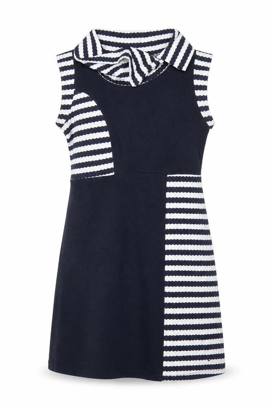 Apricot Women Blue Striped Collared Sleeveless Shift Dress Size 10