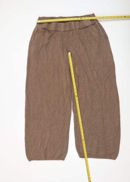 Collusion Women’s Brown Knit Cropped Wide-Leg Trousers L