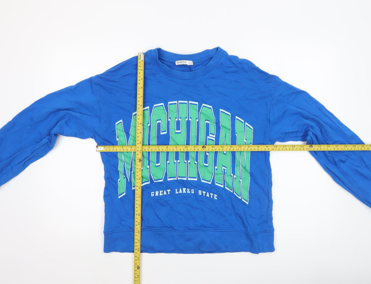 Stradivarius Women Blue Michigan Graphic Pullover Sweatshirt Size 12