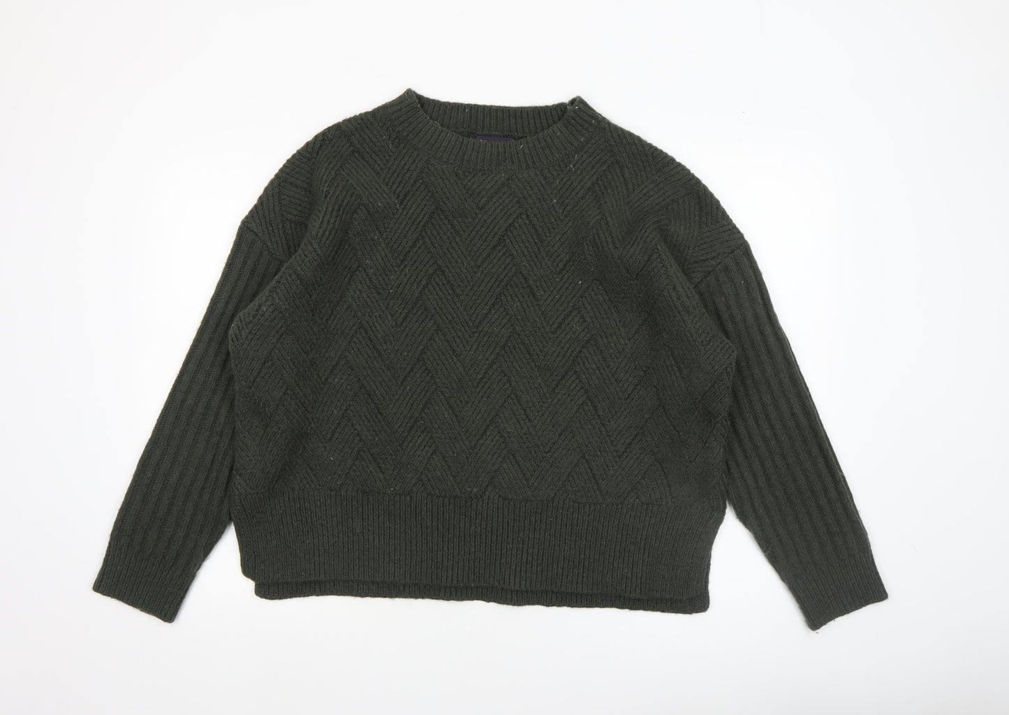 Marks and Spencer Women's Green Wool Blend Cable Knit Jumper L