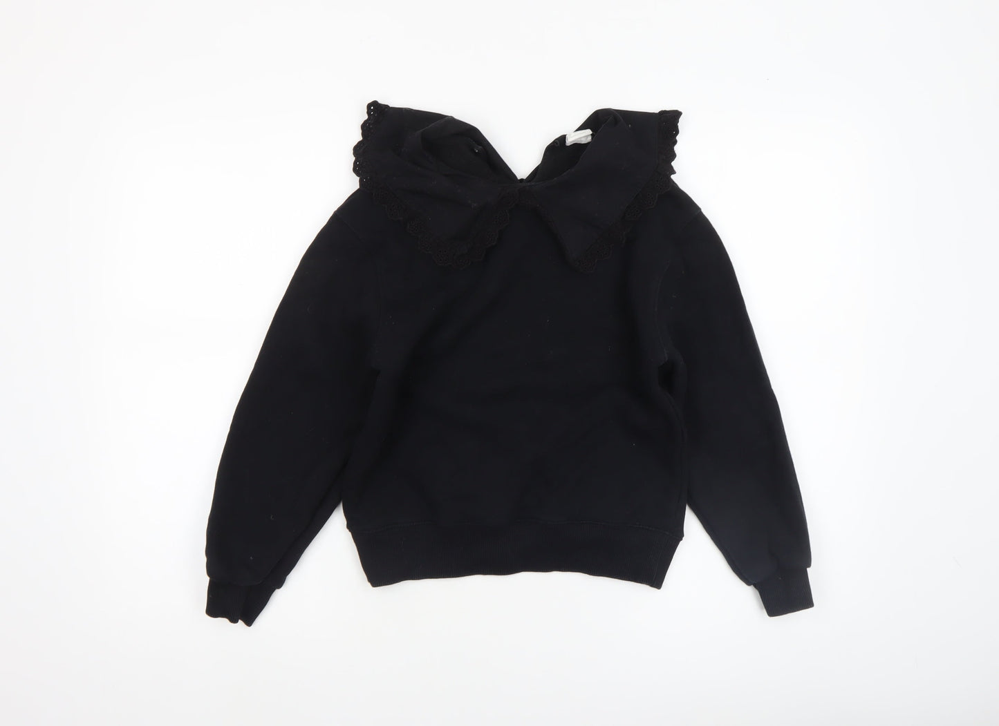 ZARA Girls Black Collared Long Sleeve Pullover Blouse 10 Years 140cm