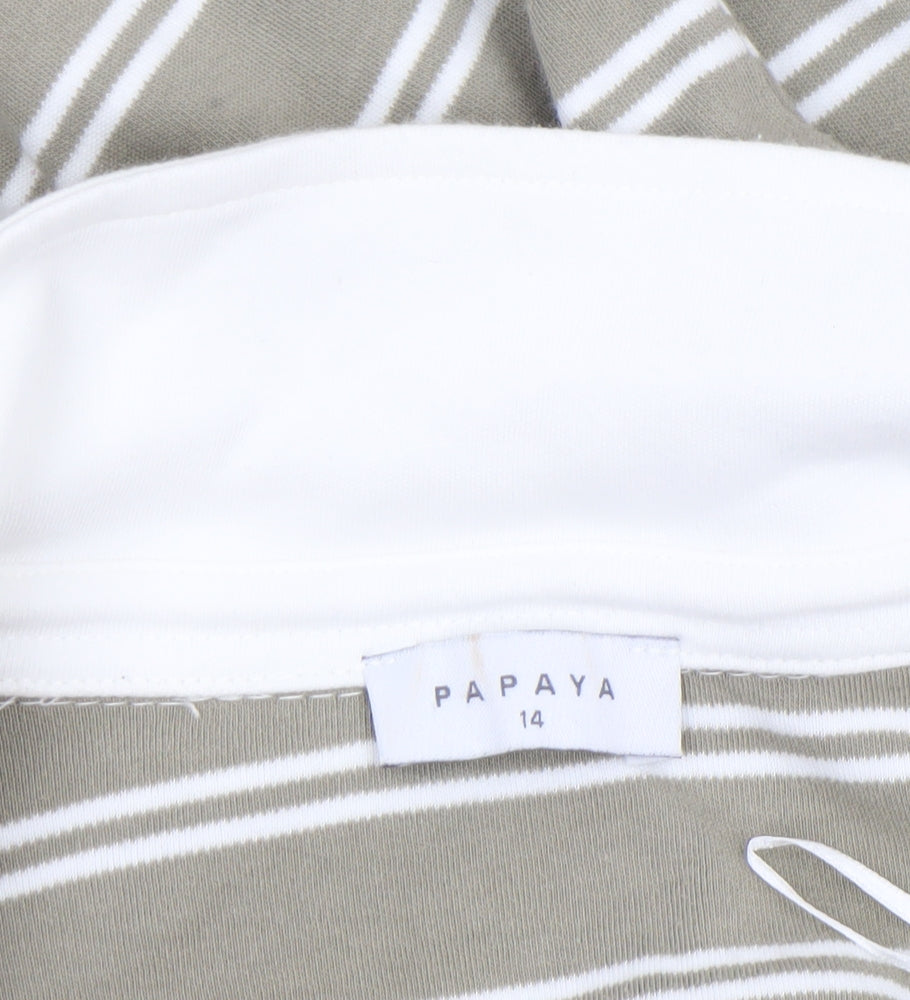 Papaya Women’s Beige Striped Collared Long Sleeve Cotton Top Size 14