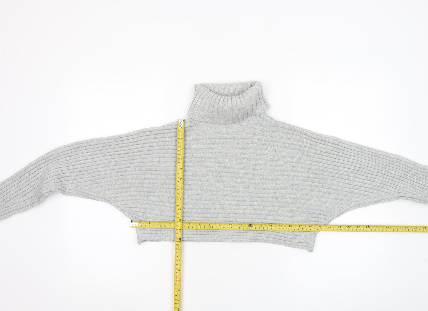 New Look Women Grey Roll Neck Rib Knit Cropped Jumper Size M
